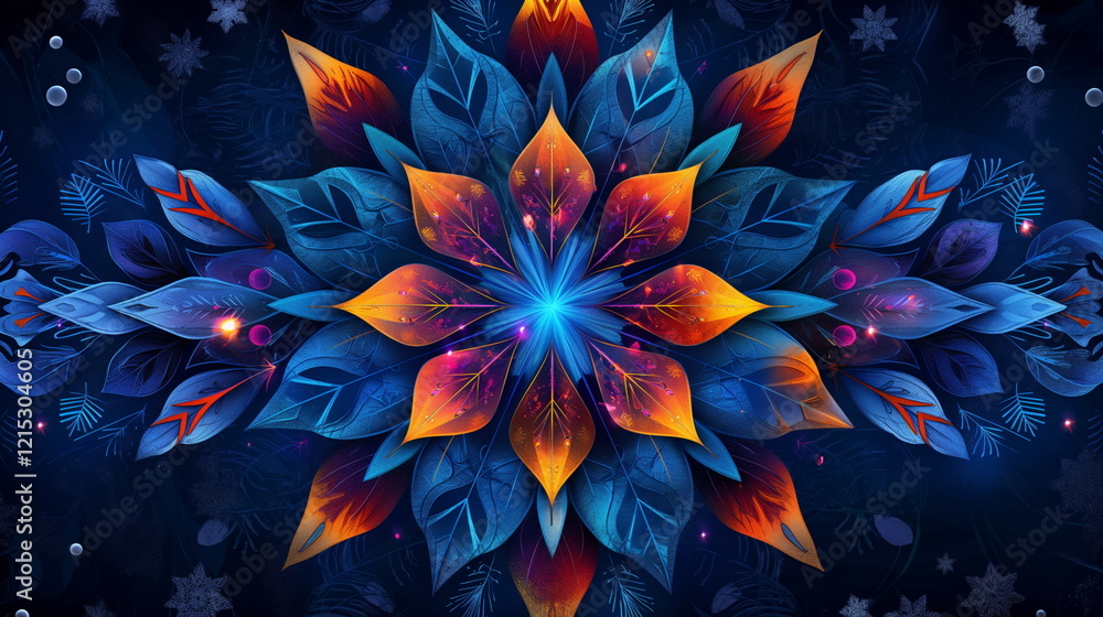 Poster snowflake with subtle geometric patterns. abstract_003