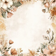 Watercolor Floral Frame With Delicate Flowers And Leaves