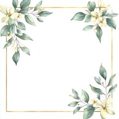 Watercolor floral frame with pale yellow flowers and green leaves