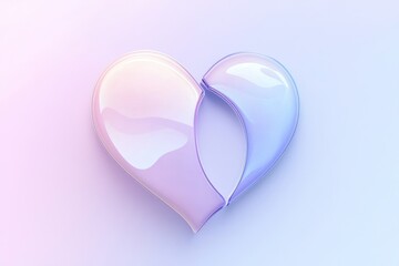 A broken heart symbol with a smooth, clean split down the middle, against a minimalist pastel background, cutout on a transparent (PNG) background