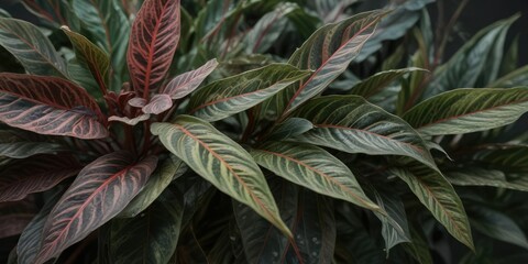 Obraz premium Detailed image of the leaves of an Aglonema Big Roy plant with intricate veins, aglonema big roy, indoor plants,