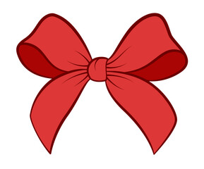 Red Bow doodle style. Hand drawn Trendy flat style cartoon isolated gift ribbon icon, elegant bow for web graphic design, poster, Valentine Day greeting card or gift boxes. Vector illustration