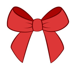 Red Bow doodle style. Hand drawn Trendy flat style cartoon isolated gift ribbon icon, elegant bow for web graphic design, poster, Valentine Day greeting card or gift boxes. Vector illustration