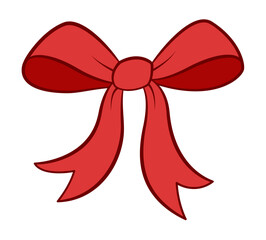 Red Bow doodle style. Hand drawn Trendy flat style cartoon isolated gift ribbon icon, elegant bow for web graphic design, poster, Valentine Day greeting card or gift boxes. Vector illustration