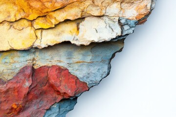 Obraz premium Multicolored layered rock formation, showcasing vibrant hues of red, blue, yellow, and orange. Abstract natural art.