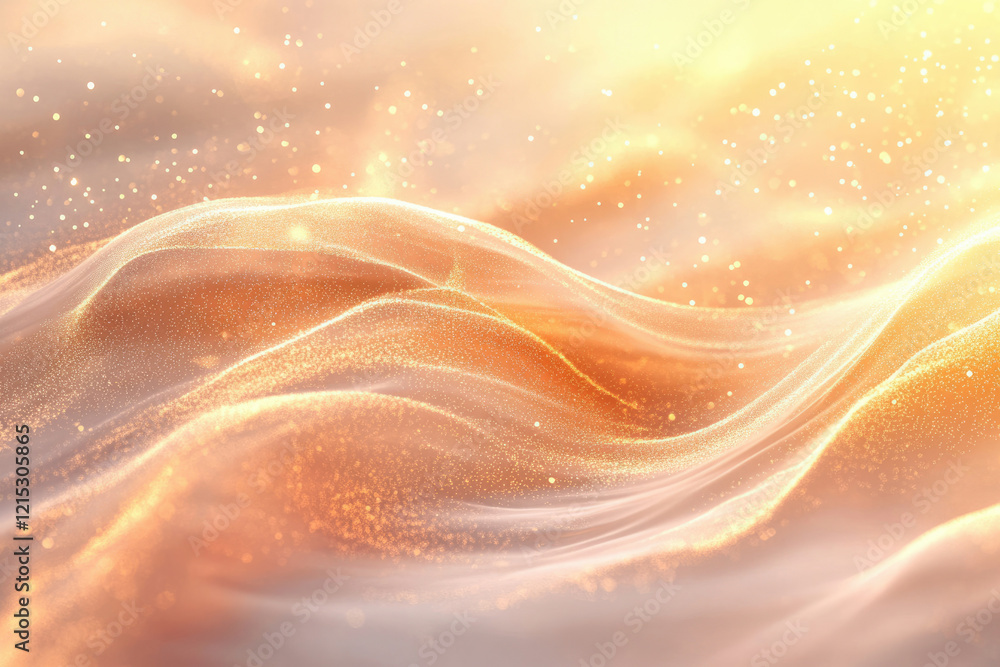 Poster abstract golden waves with sparkling particles, creating a luxurious and elegant background.