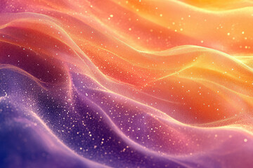 Fototapeta premium Abstract artwork depicting glittering, flowing fabric in warm, sunset-like hues.