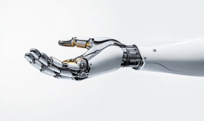 Futuristic Robotic Hand with Mechanical Details Isolated on White