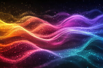 Fototapeta premium Abstract colorful particle waves flowing, vibrant hues creating a dynamic and mesmerizing visual.