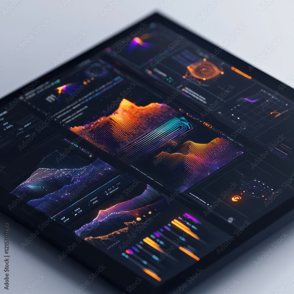 Poster futuristic ai dashboard with vibrant gradients digital workspace interactive visuals modern design t