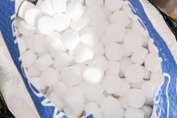 Tableted salt in package. Salt for automatic water softener. Salt water purification