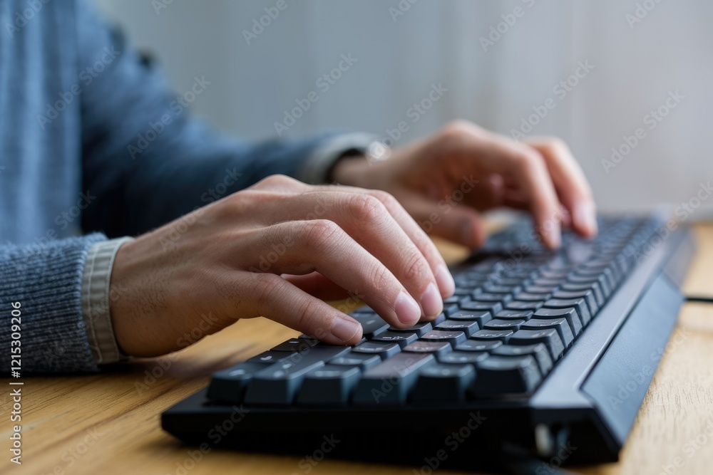 Aufkleber close-up of hands typing on a keyboard, showcasing efficient work and digital interaction.