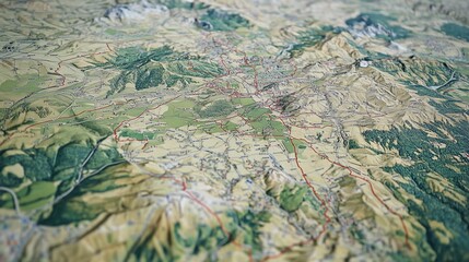 Fototapeta premium Aerial Cityscape, Mountainous Region, Roads, 3D Model, Planning