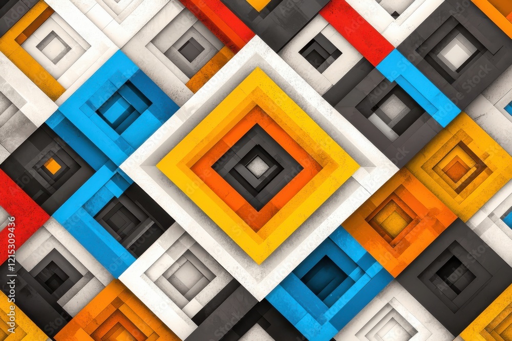 Poster dynamic geometric pattern featuring concentric squares in vibrant colors digital art modern design a