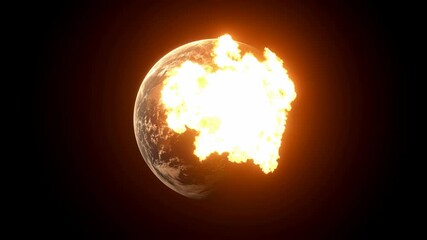 Planet earth exploding in a powerful fiery explosion