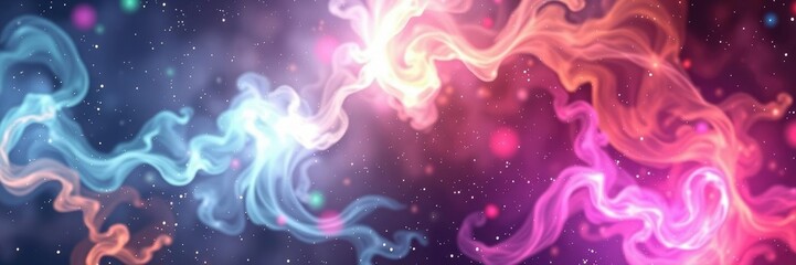 Obraz premium Cosmic glow with swirling particles and colors, hazy atmosphere, vibrant colors, luminous