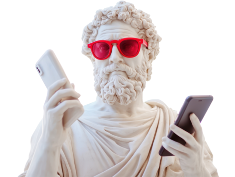 Isolated Ancient Greek Statue Wearing Sunglasses