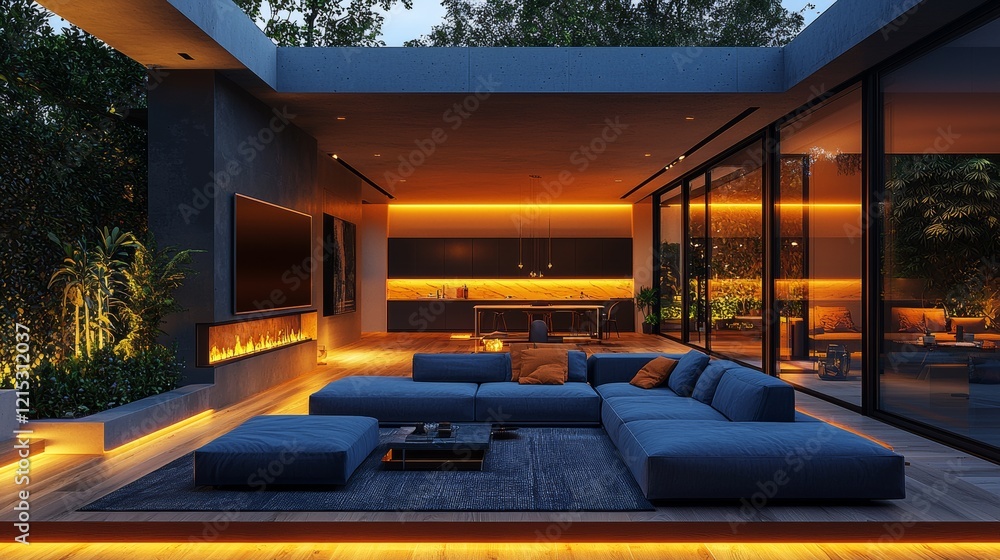 Aufkleber the modern ai-augmented reality smart home features an interior where all components are managed by 