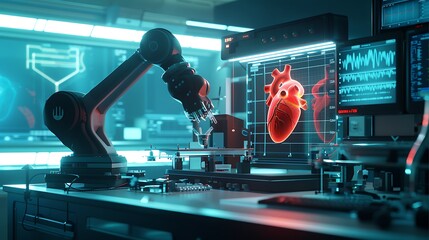 Robotic Arm Performing Precision Heart Surgery Simulation