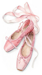pink ballet shoes, watercolor illustration