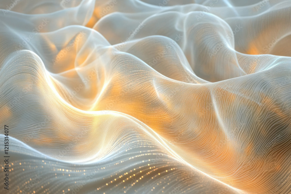 Aufkleber glimmering fabric with subtle waves, illuminated by warm light, creating a luxurious and elegant tex