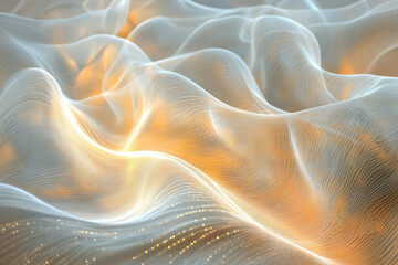 Fototapeta premium Glimmering fabric with subtle waves, illuminated by warm light, creating a luxurious and elegant texture.