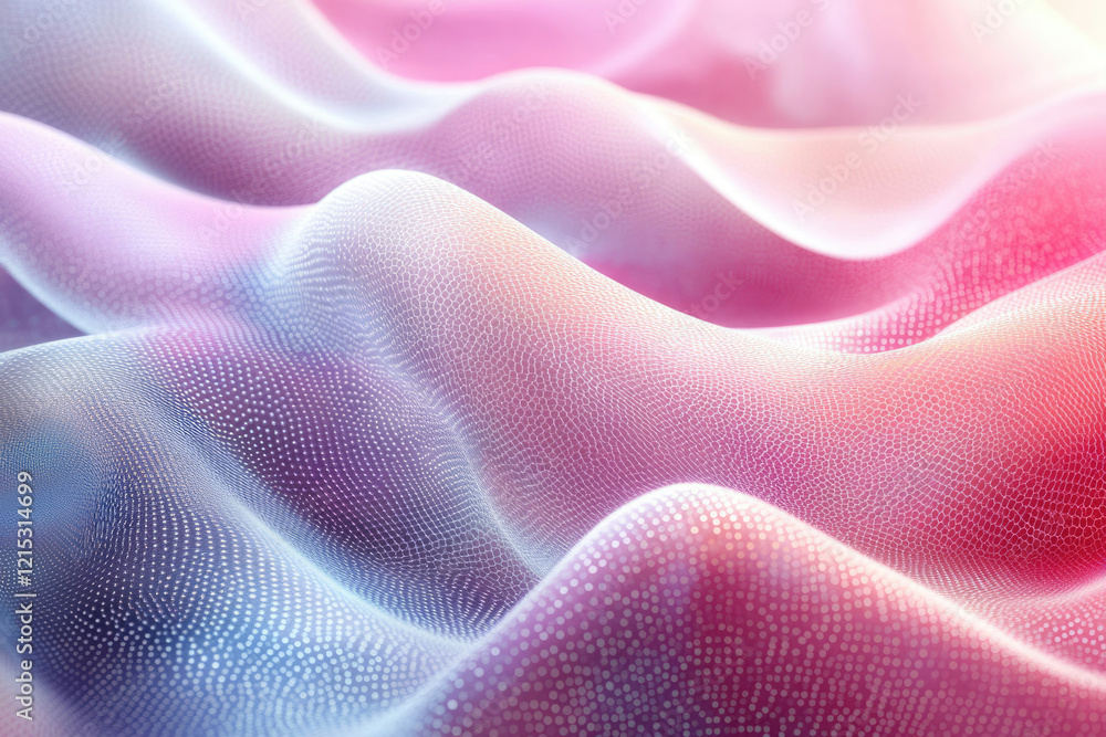 Poster Abstract pink and blue wavy mesh background with soft lighting and subtle texture.