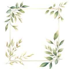 Watercolor Greenery Frame Elegant Gold Border Design