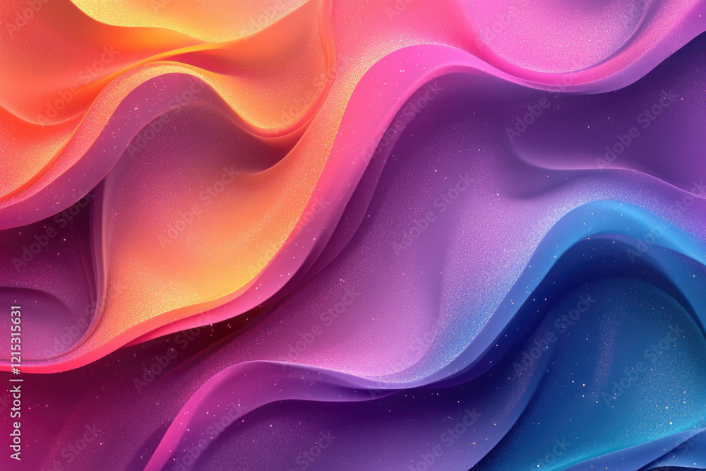 Poster abstract colorful wavy background with glittering texture, vibrant gradient hues.