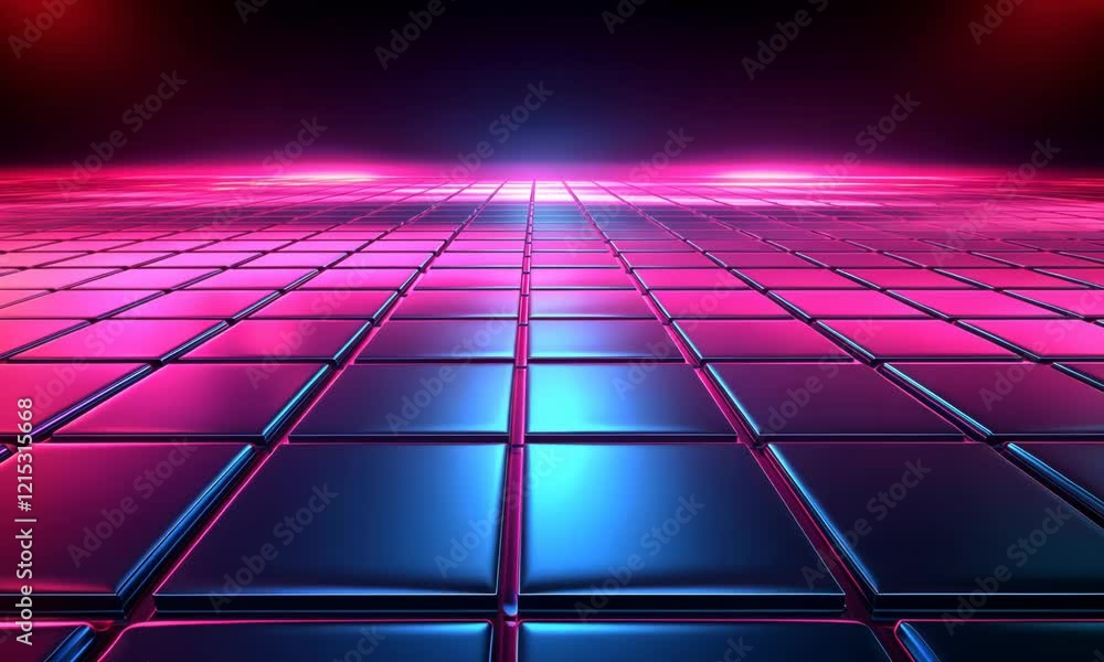 Poster futuristic neon grid with dynamic light movement in virtual space