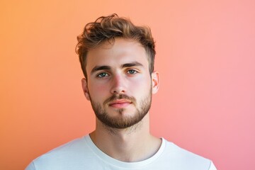 Fototapeta premium Portrait of a Young Man Against a Gradient Background in Soft Colors