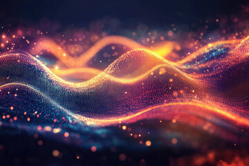 Obraz premium Abstract digital wave of glowing particles, vibrant colors and dynamic motion.