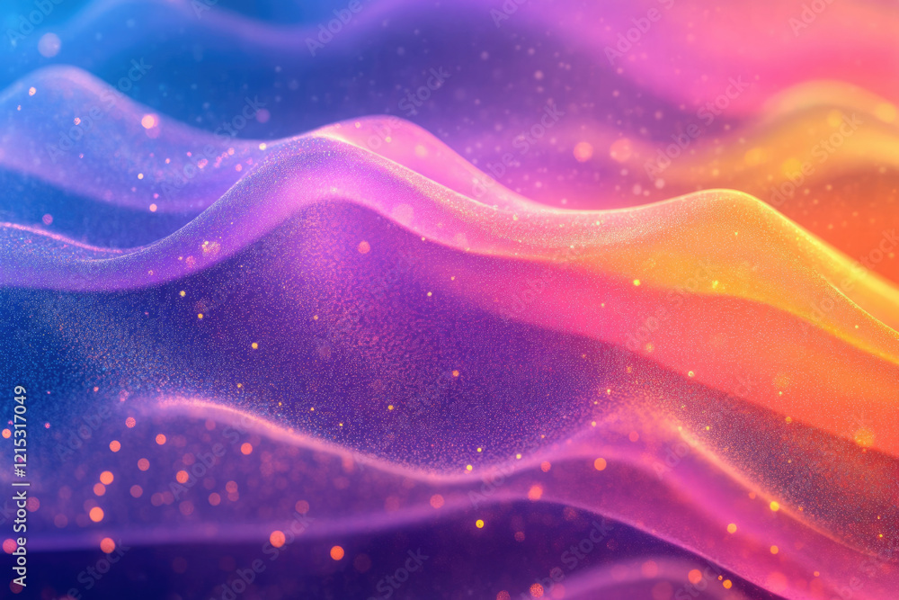 Poster Abstract colorful waves with glittering particles, creating a vibrant and dreamy atmosphere.