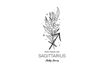 Sagittarius holly berry, Zodiac Sign Floral SVG Design