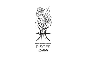 Pisces Daffodil, Zodiac Sign Floral SVG Design