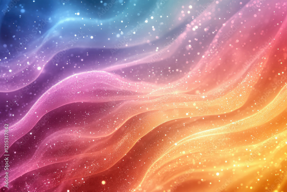 Poster abstract image with pastel colors, glittering waves and sparkling dust. dreamy and magical.