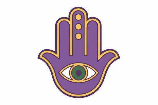 Purple Hamsa hand with a green eye, a powerful symbol of protection and good luck.