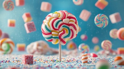 Human brain made of colorful candies. Sugar addiction, unhealthy habits, risks like diabetes and hyperactivity in children and adult