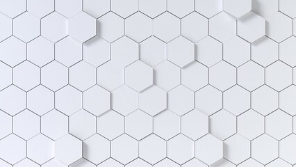 Naklejka premium Abstract white hexagonal pattern wall texture background, 3D render for modern design