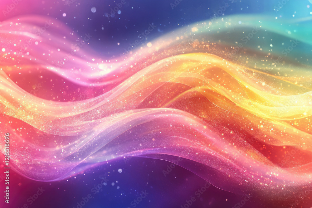 Poster abstract colorful waves with glitter and sparkle, dreamy and magical background.