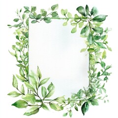 Naklejka premium Watercolor Green Leaves Frame Elegant Botanical Design