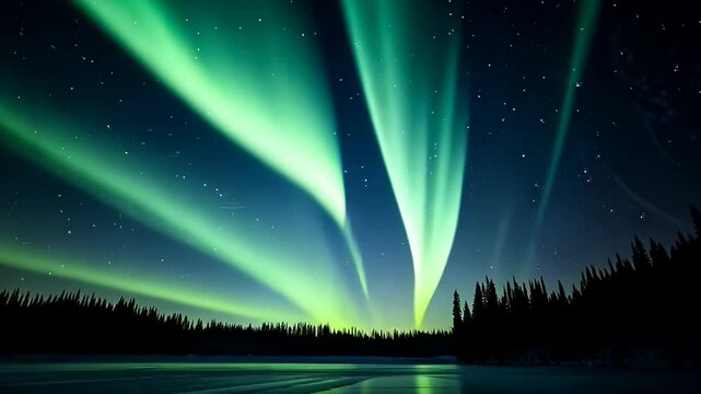 Majestic Northern Lights illuminate a starry night sky over a forest, symbolizing nature and winter solstice