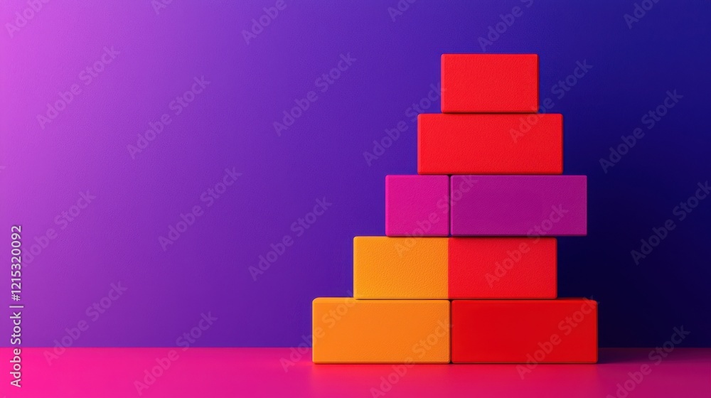Poster marketing research on the consumer and insights. colorful stacked blocks against a gradient backgrou