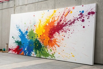Dynamic abstract art piece with paint splashes and blots, unique, bold, expressive, piece