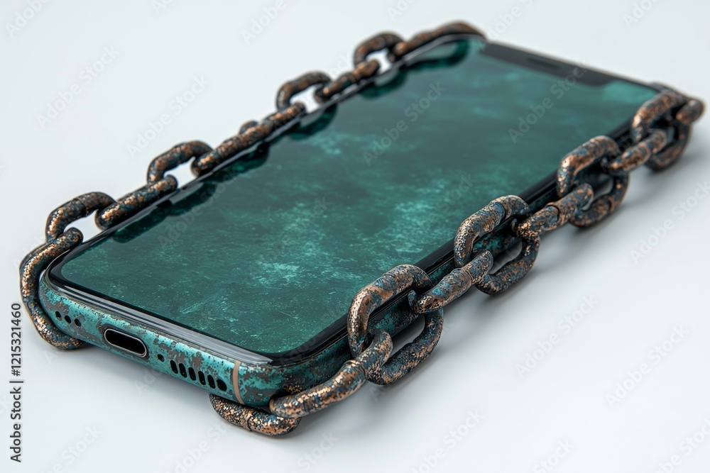Poster lock chain smartphone with a locked padlock concept, emphasizing information security and personal d