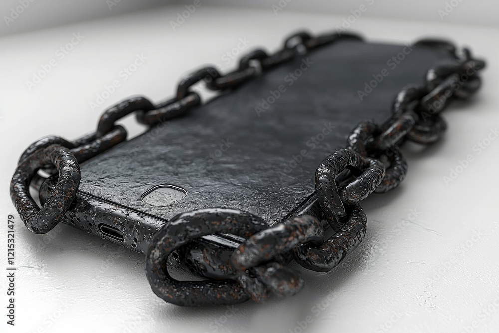 Poster lock chain around a smartphone secured with a padlock, illustrating personal data security and prote