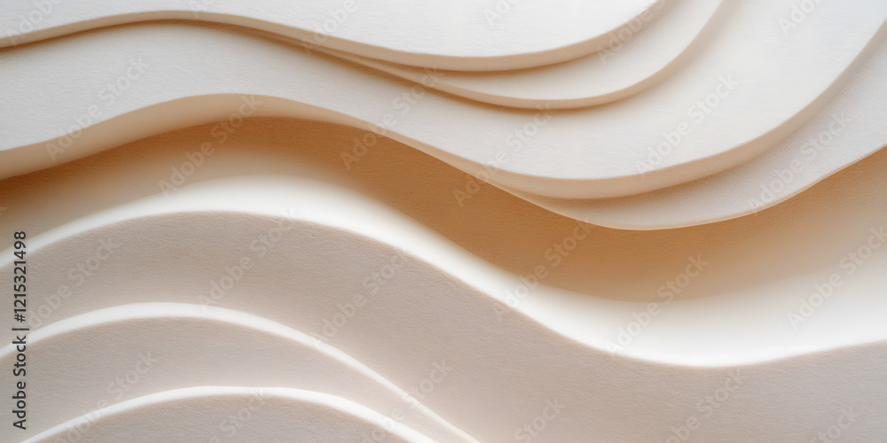 Poster abstract background of layered, undulating cream-colored forms. soft, smooth curves create a calming