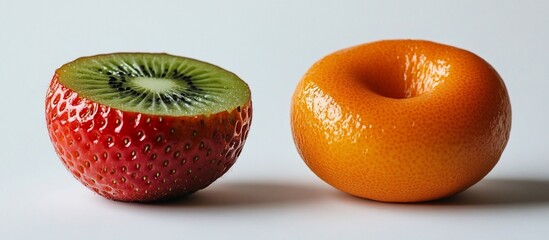 Kiwi-Strawberry & Orange hybrid fruits on white