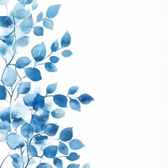 Obraz premium Watercolor Painting of Blue Leaves on White Background