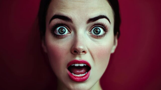 Series of shocked and surprised expressions against a bold red background